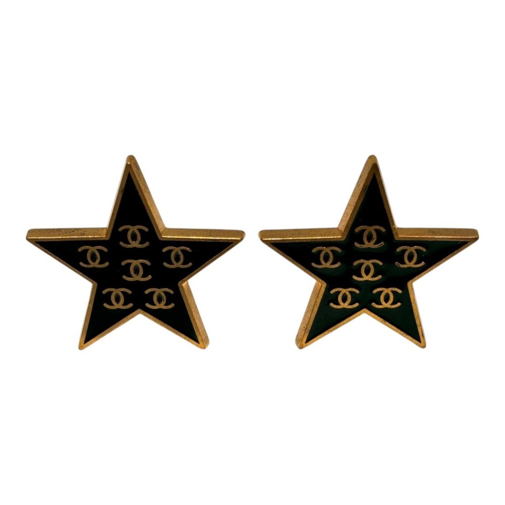 CHANEL Vintage Black Logo Earrings